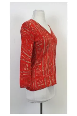 TSE Cashmere - Red Orange & Beige Abstract Print Sweater Sz M