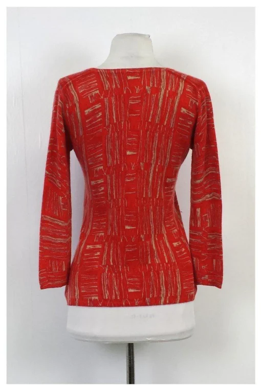 TSE Cashmere - Red Orange & Beige Abstract Print Sweater Sz M