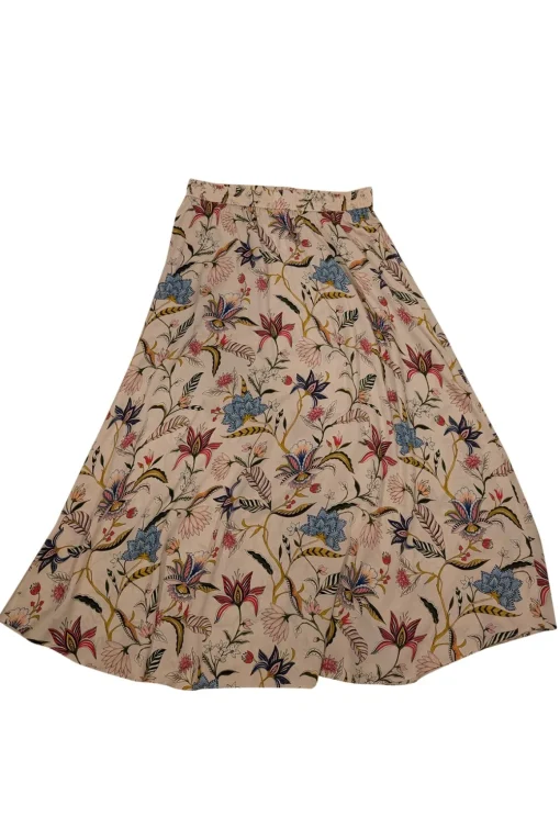 Tucker - Off White w/ Multicolor Floral Paisley Print Silk Maxi Skirt Sz M