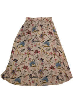 Tucker - Off White w/ Multicolor Floral Paisley Print Silk Maxi Skirt Sz M