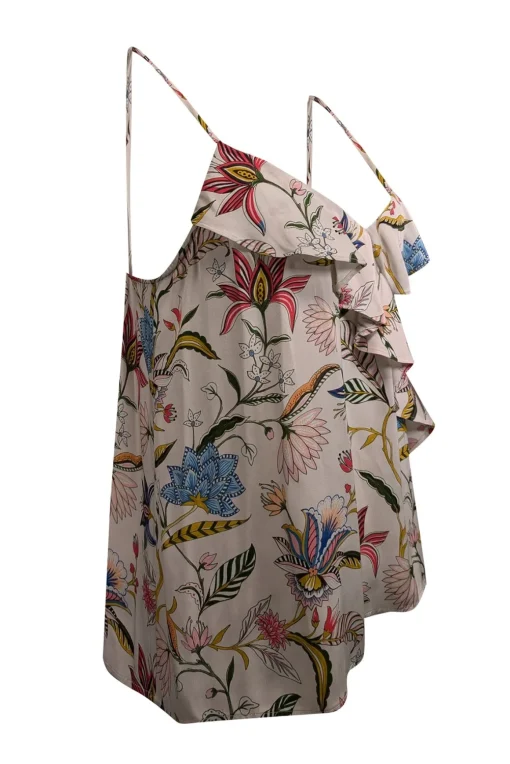 Tucker - Off White w/ Multicolor Floral Paisley Print Silk Sleeveless Top Sz M