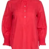 Tuckernuck - Coral Pink Three Quarter Button Front Ruffle Collar Top Sz S