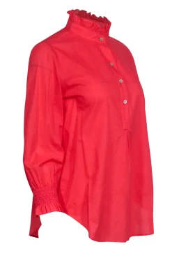 Tuckernuck - Coral Pink Three Quarter Button Front Ruffle Collar Top Sz S