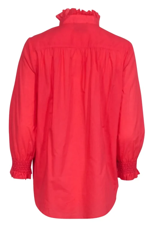 Tuckernuck - Coral Pink Three Quarter Button Front Ruffle Collar Top Sz S