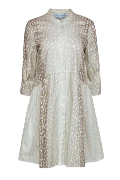 Tuckernuck - Cream & Tan Deer Print A-Line Button Front Shirt Dress Sz M