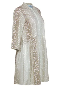 Tuckernuck - Cream & Tan Deer Print A-Line Button Front Shirt Dress Sz M