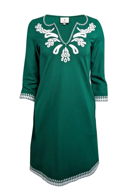 Tuckernuck - Green Shift Dress w/ White Embroidery Sz XXS
