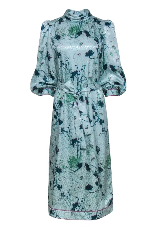 Tuckernuck - Mint Blue w/ Purple Floral Print Formal Dress Sz S