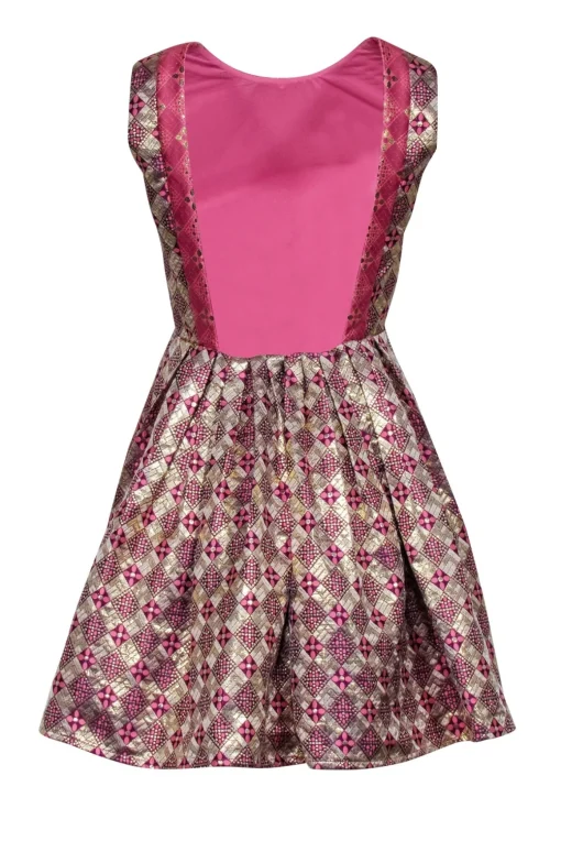 Tuckernuck - Pink, Gold, & Purple Brocade Print Open Back Dress Sz S