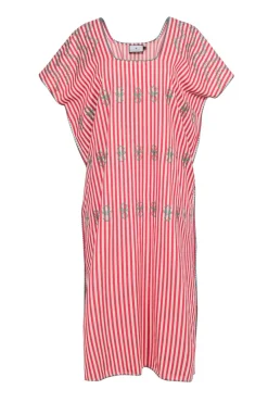 Tuckernuck - Red & Cream Stripe w/ Green Embroidered Detail Tunic Dress Sz XL