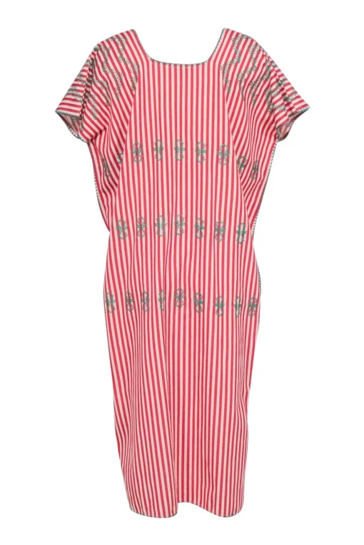 Tuckernuck - Red & Cream Stripe w/ Green Embroidered Detail Tunic Dress Sz XL