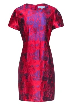 Tuckernuck - Red & Purple Brocade Short Sleeve Dress Sz XXL
