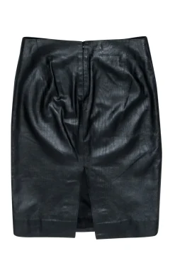 Tufi Duek - Black Textured Leather Pencil Skirt Sz M