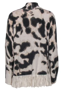 Tyler Boe - Cream & Brown Leopard Print Turtleneck Sweater w/ Fringed Hem Sz L