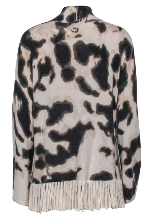 Tyler Boe - Cream & Brown Leopard Print Turtleneck Sweater w/ Fringed Hem Sz L