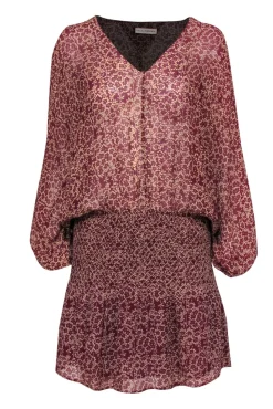 Ulla Johnson - Maroon Drop-Waist Floral Print Silk Dress Sz 8