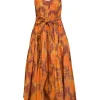 UllaJohnson - Orange & Rust Red Tie Dye Print Poplin Midi Dress Sz 0