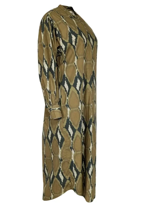 V de Vinster - Khaki & Olive Ikat Print Poplin Dress Sz M