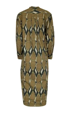 V de Vinster - Khaki & Olive Ikat Print Poplin Dress Sz M