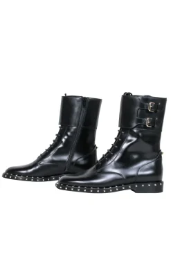 Valentino - Black Studded Trim Combat Boots Sz 6.5