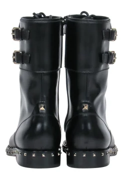 Valentino - Black Studded Trim Combat Boots Sz 6.5