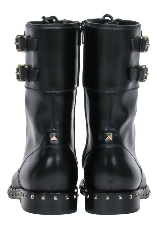 Valentino - Black Studded Trim Combat Boots Sz 6.5