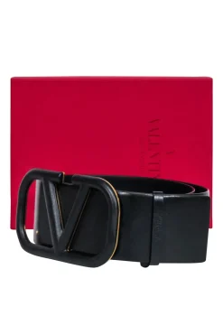 Valentino - Black VLogo Leather Thick Belt Sz S