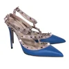 Valentino - Blue & Beige Studded Strappy Heels Sz 10.5