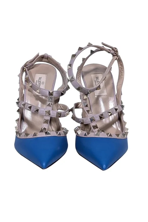 Valentino - Blue & Beige Studded Strappy Heels Sz 10.5