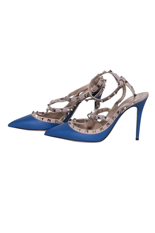 Valentino - Blue & Beige Studded Strappy Heels Sz 10.5