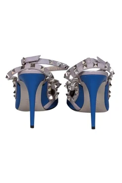 Valentino - Blue & Beige Studded Strappy Heels Sz 10.5