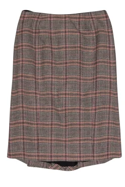 Valentino - Brown & Purple Glen Plaid Pencil Skirt Sz 2
