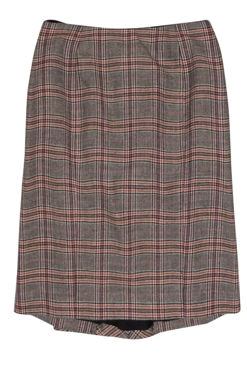 Valentino - Brown & Purple Glen Plaid Pencil Skirt Sz 2