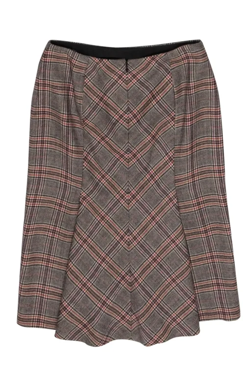 Valentino - Brown & Purple Glen Plaid Pencil Skirt Sz 2