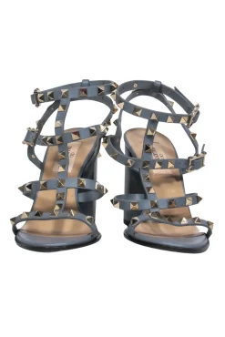 Valentino - Dusty Grey Rockstud Strappy Heels w/ Double Clasp Sz 6