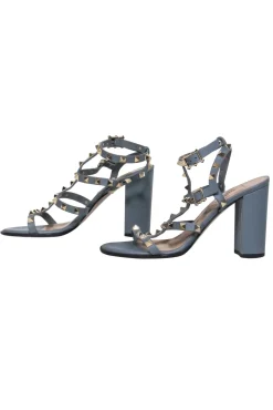 Valentino - Dusty Grey Rockstud Strappy Heels w/ Double Clasp Sz 6