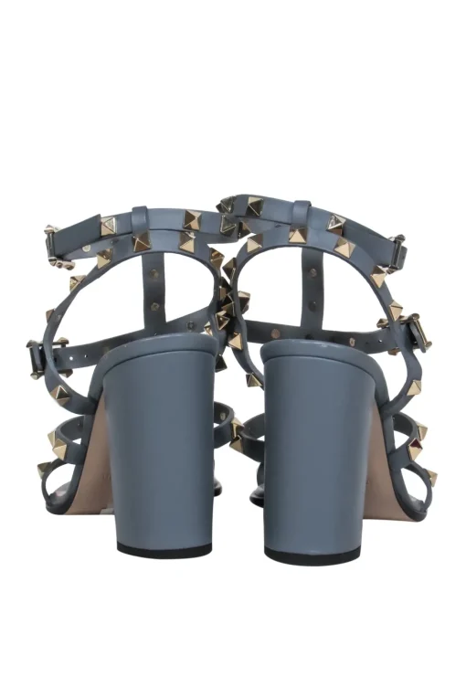 Valentino - Dusty Grey Rockstud Strappy Heels w/ Double Clasp Sz 6