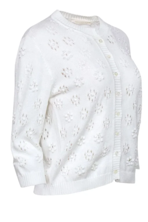 Valentino - Ivory Flower Eyelet Cardigan Sz M