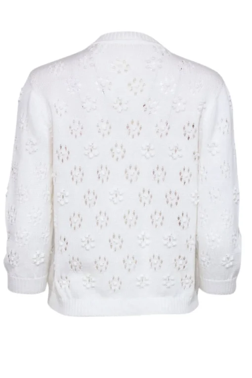 Valentino - Ivory Flower Eyelet Cardigan Sz M