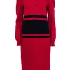 Valentino - Vintage Red Knit Maxi Dress w/ Racing Stripes Sz 8