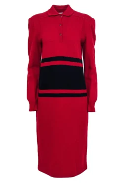 Valentino - Vintage Red Knit Maxi Dress w/ Racing Stripes Sz 8