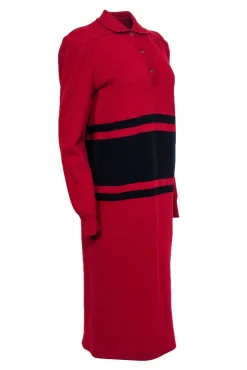 Valentino - Vintage Red Knit Maxi Dress w/ Racing Stripes Sz 8