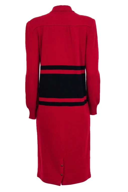 Valentino - Vintage Red Knit Maxi Dress w/ Racing Stripes Sz 8