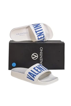 Valentino by Mario Valentino - White & Blue Logo Slide Sandals Sz 6