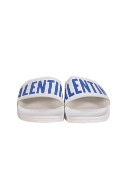 Valentino by Mario Valentino - White & Blue Logo Slide Sandals Sz 6