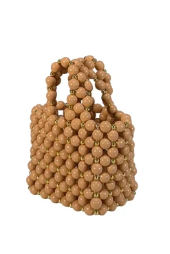 Vanina - Tan & Gold Beaded Mini Handbag