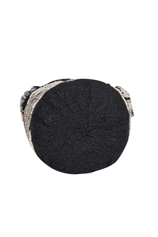 Vemoc - Black & Cream Beaded Woven Cylinder Shoulder Bag