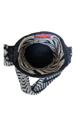 Vemoc - Black & Cream Beaded Woven Cylinder Shoulder Bag