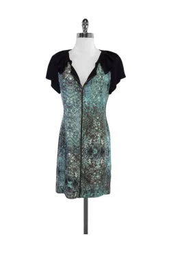 Vena Cava - Black & Teal Digital Print Silk Dress Sz 2