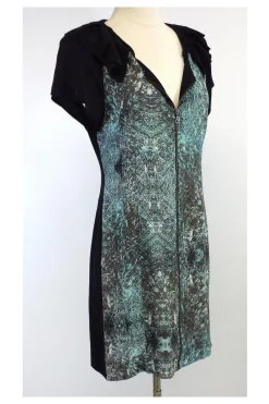 Vena Cava - Black & Teal Digital Print Silk Dress Sz 2